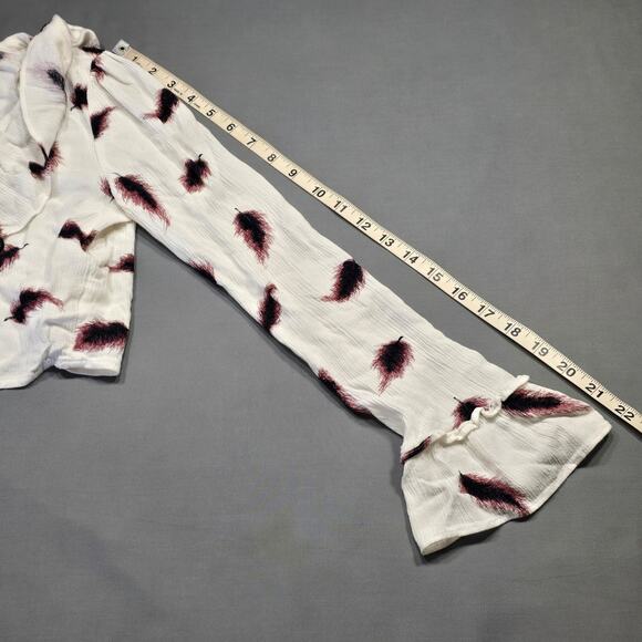 Forever 21 White Crop Top Ruffled V-Neck Long Sleeves Shirt Lightweight Womens S - Picture 10 of 10